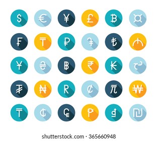 Vector set currency symbols world money on white isolated background. Currency signs representing money in the world.