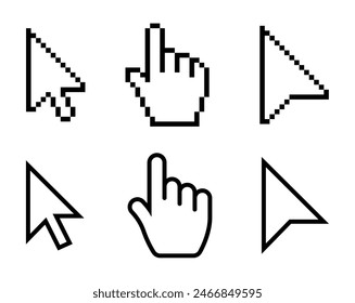 vector set of cursors. pointer, pixel,