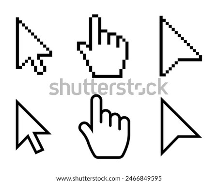 vector set of cursors. pointer, pixel,