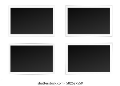 Vector set of curved photo frames with various shadows. Mock up of photos