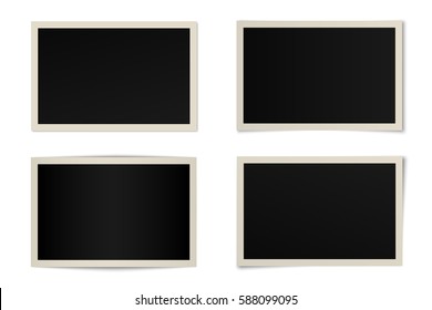 Vector set of curved photo frames with various shadows. Mock up of frames in retro style on white background