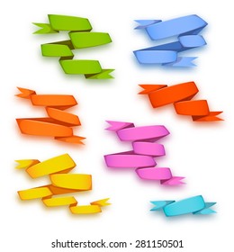 Vector set of curved ribbon paper banners. 