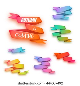 Vector set of curved ribbon paper banners.