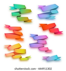 Vector set of curved ribbon paper banners.