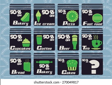 Vector set of customizable food and drink style labels