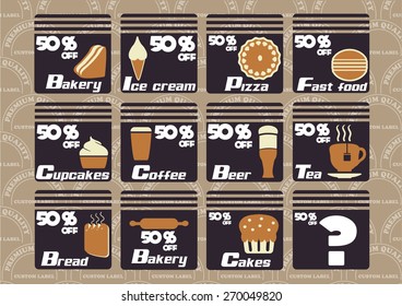 Vector set of customizable food and drink style labels