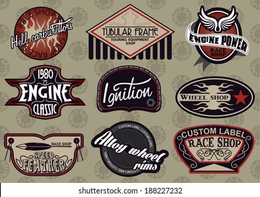 Vector set of customizable motor sports style labels