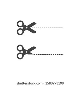 Vector set cut line icon with scissors on white isolated background. 