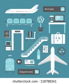 Vector set of cute airport icons and signs