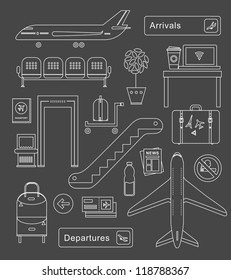 Vector set of cute airport icons and signs