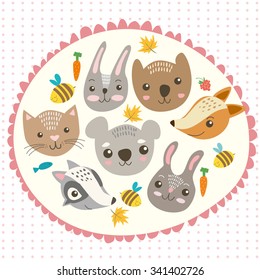 vector set. cute animal bunny, rabbit, raccoon, fox, bear, cat, koala