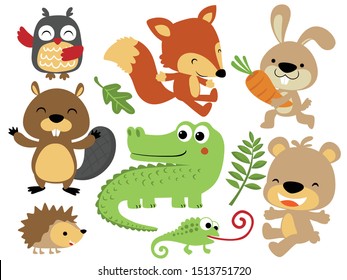 vector set of cute animals cartoon in different activity