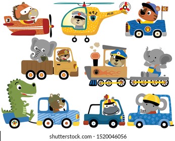 Vector set of cute animals cartoon on vehicles