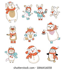 Big Set New Year Animals Santa Stock Illustration 1483924709