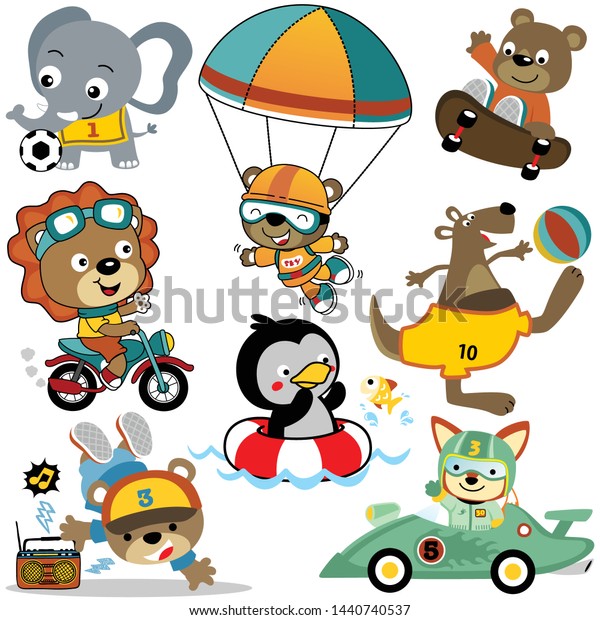 vector set of cute\
animals cartoon\
activities