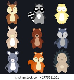 Vector set with cute animals. Illustration in a cartoon style on a children's theme. Forest animals.