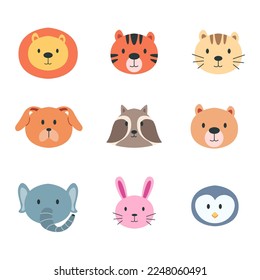 Vector set of cute animals illustration. Cartoon illustration of an animal head. children's book illustration zoo. 