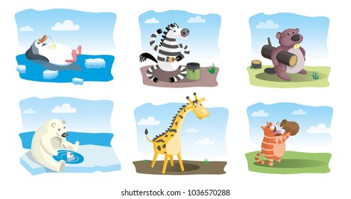 Vector set of cute animals. Useful for design of a greeting card or invitation for kids party.