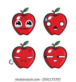 Vector set of cute apple fruit emojis. Isolated on white background. Kawaii cartoon smiling apples.
