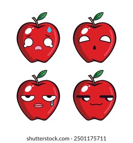 Vector set of cute apple fruit emojis. Isolated on white background. Kawaii cartoon smiling apples.