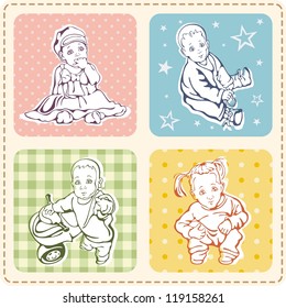 Vector set of cute baby illustrations and kid patterns.