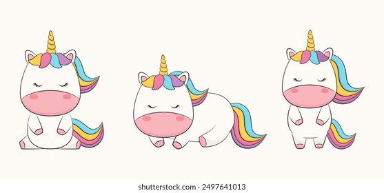 Vector set of cute baby unicorn characters. Vector illustration