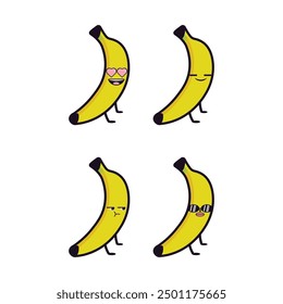 Vector set of cute Banana fruit emojis. Isolated on white background.