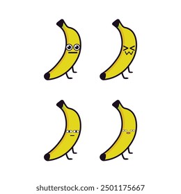 Vector set of cute Banana fruit emojis. Isolated on white background.