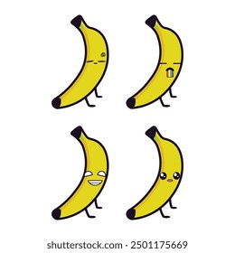 Conjunto de Vector de emojis de fruta de plátano lindo. Aislado sobre fondo blanco.