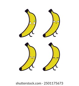 Vector set of cute Banana fruit emojis. Isolated on white background.