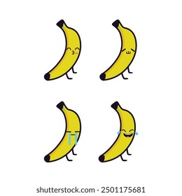 Vector set of cute Banana fruit emojis. Isolated on white background.