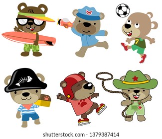 Vector set of cute bear cartoon in different costume