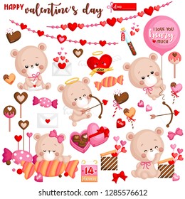 A Vector Set of Cute Bear Celebrating Valentine’s Day with saying I Love You Beary Much