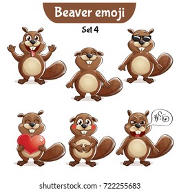 Vector set of cute beaver characters. Set 4