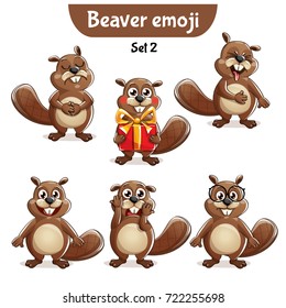 Vector Set Of Cute Beaver Characters. Set 2