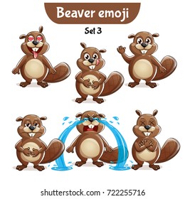 Vector set of cute beaver characters. Set 3