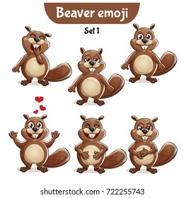 Vector set of cute beaver characters. Set 1