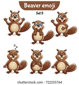 Vector set of cute beaver characters. Set 5