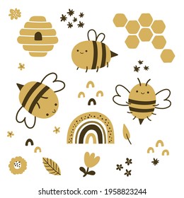 Vektorset süße Bienen, süße Clipkunst für Kinder