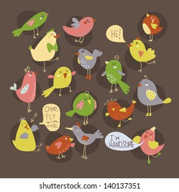 Vector set of cute birds