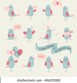 Vector set of cute birds in cartoon style