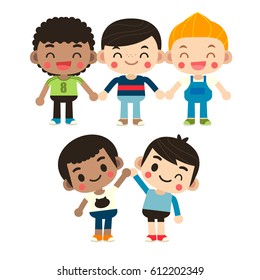 Vector Set of Cute Boys Group isolated on White Background