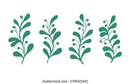 Vector set of cute branches in folk style. Hand drawn botanical elements for design