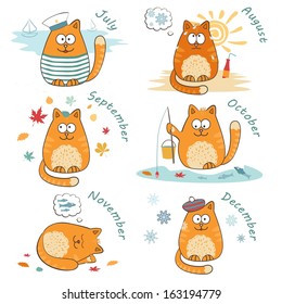 vector set with cute bright cats. 