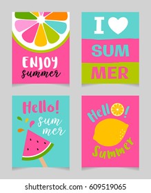 Vector set of cute bright summer holidays concept for greeting card, beach party, banner, badge, web design