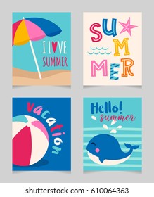 Vector set of cute bright summer cards for greeting or invitation card, banner, poster, badge, web design