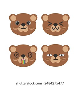 Vector set of cute brown bear face stickers