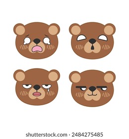 Vector set of cute brown bear face stickers