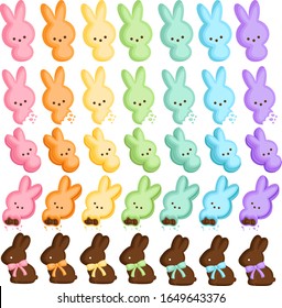 A Vector Set Of Cute Bunny Marshmallow Candy And Chocolate For Easter Celebration