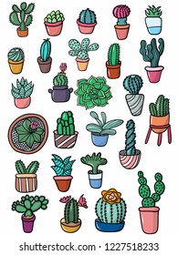 Vector of set cute cactus illustration